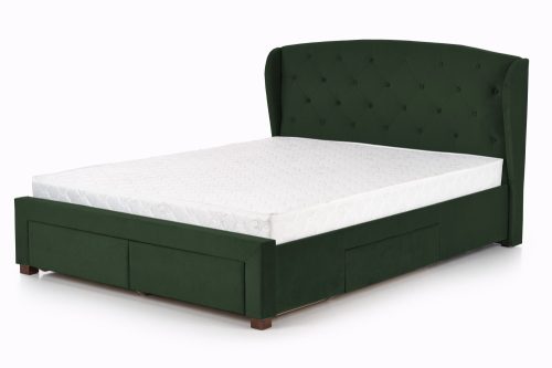 Sabrina, sötétzöld, tűzött bársony kárpitozású ágy, 160 cm, fiókokkal